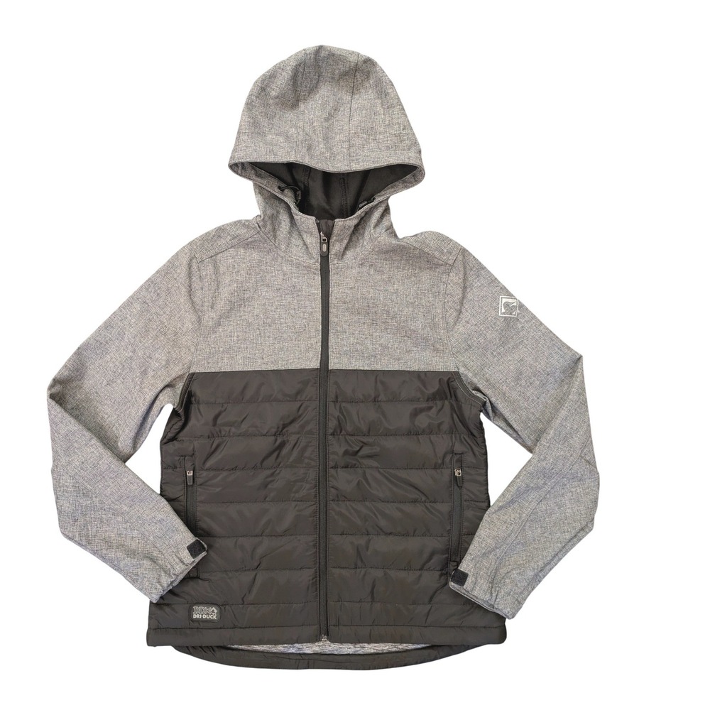 Dri Duck Vista 9415 Women Small Grey Black Hybrid Softshell Puffer Hooded Jacket